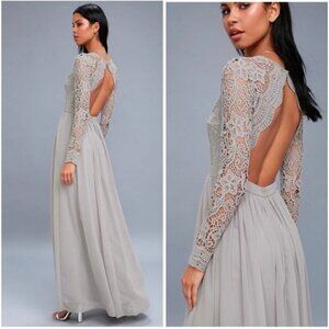 LULUS Awaken My Love Crochet Lace Chiffon Maxi Dress - Grey